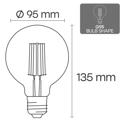 LED Filament bulb E27, G95, 10W, 1200lm, 3000K, 360°, amber